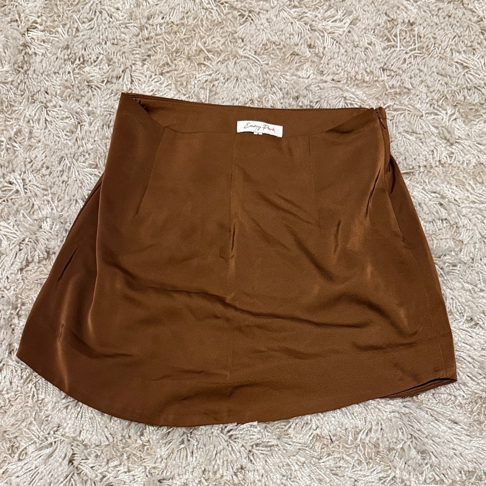 Emory Park Brown Satin Mini Skirt Size Small Coquette Going Out